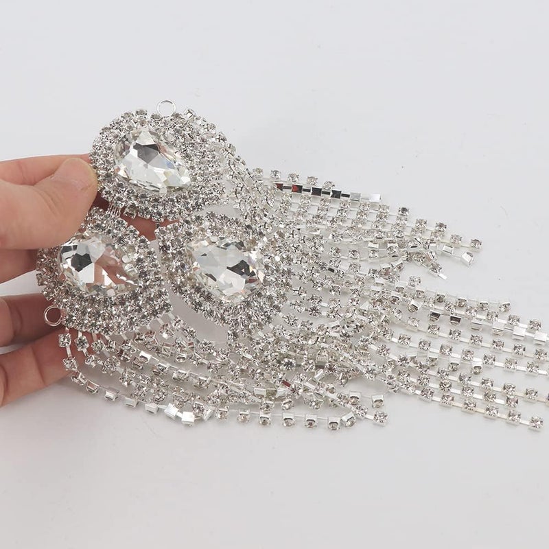 Qlavoca Crystal Fringe Shoulder Epaulette Rhinestones Appliques Stitch Patches for DIY Women Fashion Accessories 2pcs/Pack - Image 5